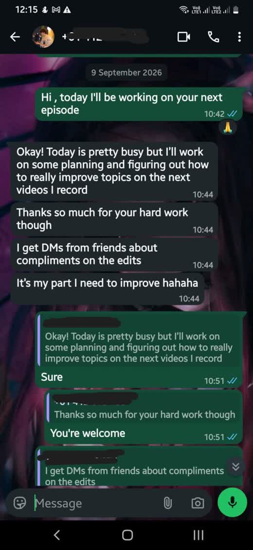 WhatsApp chat — Joseph Miller's YouTube stats after posting
